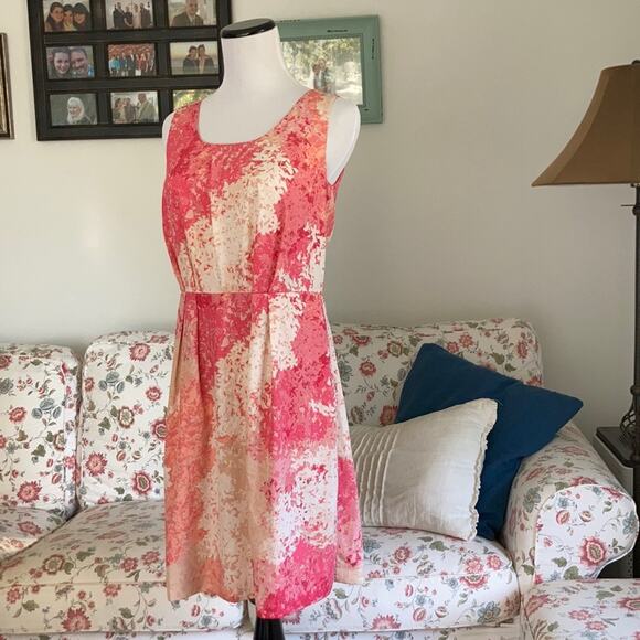 LOFT Pink and Peach Splashy Print Dress, Size 0 - Picture 1 of 6